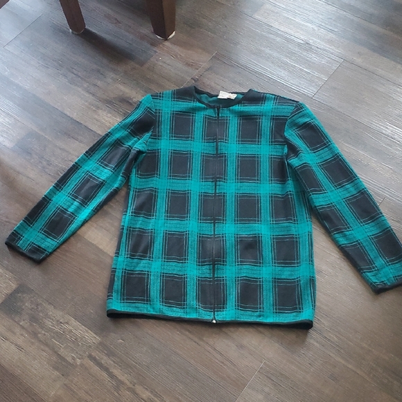 Alia Jackets & Blazers - Vintage Alia Plaid Jacket Blazer Green Black Padded Shoulders Made in Canada